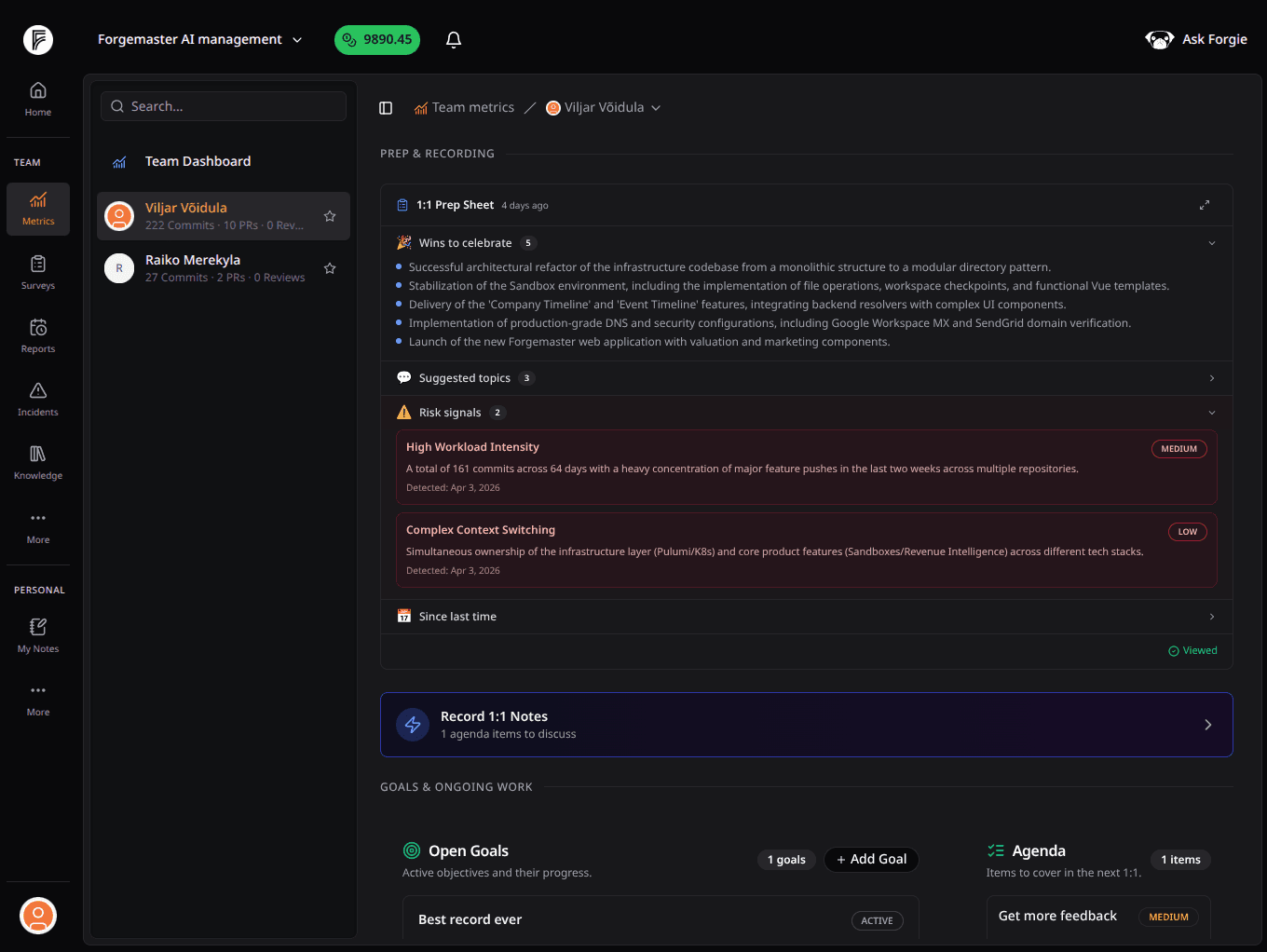Forgemaster 1 on 1 workflow for preparation and follow-through